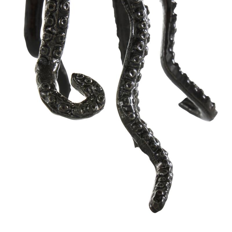 Black Aluminum Metal Octopus Decorative Sculpture with Textured Tentacles (Set of 2)