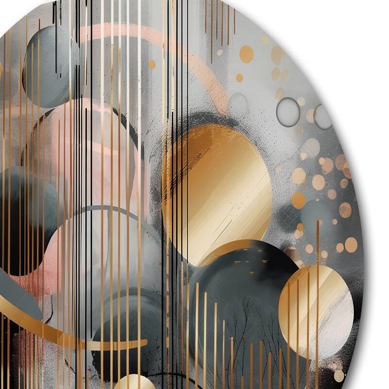 Designart "Abstract Shapes And Lines III" Abstract Marble Metal Round Wall Art