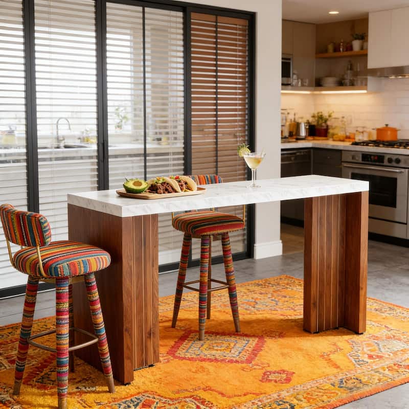 Modern Bar Table with Marble Top, Coffee Table with Legs, Counter Dining Table Home Office Table