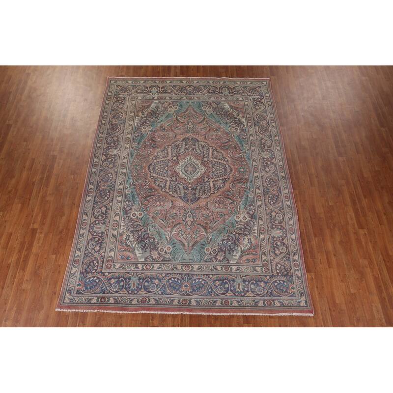 Pink Tabriz Persian Vintage Area Rug Handmade Wool Carpet - 7'11" x 11'0"