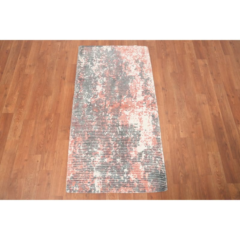Hand Knotted Oriental Viscose Silk Carpet Modern Abstract Multi-Colored Abstract Area Rug - 4' 0'' X 2' 0''