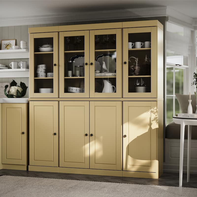 Palace Imports 100% Solid Wood Kitchen China Cabinet Pantry with Glass or Solid Wood Doors and 2-Drawer Kit - 65" x 71.5"