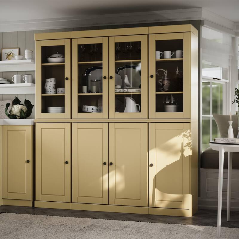 Palace Imports 100% Solid Wood Pantry China Cabinet, Raised Panel & Clear Glass Doors, 2 Drawers, 65" Wide, 71.5" Tall