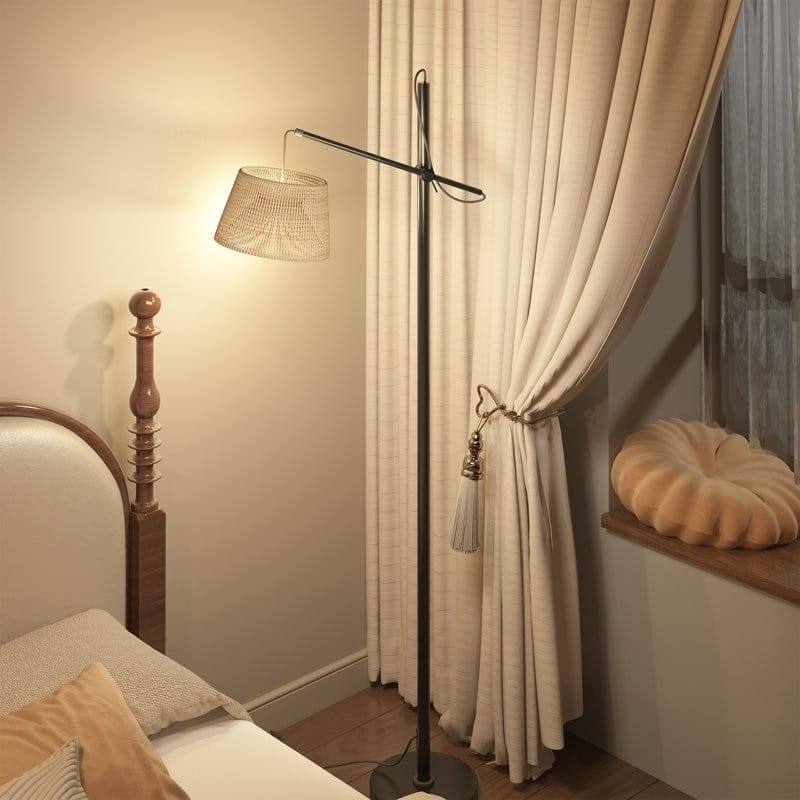 EROMMY Modern Floor Lamp – Foot-Operated Standing Light with Woven Shade, LED Bulb for Living Room, Bedroom or Office - 70" H - 70" H