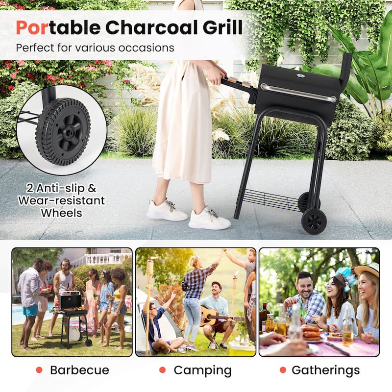 Costway Barrel Charcoal Grill with Foldable Side Table Built-in - See Details - as pic shows