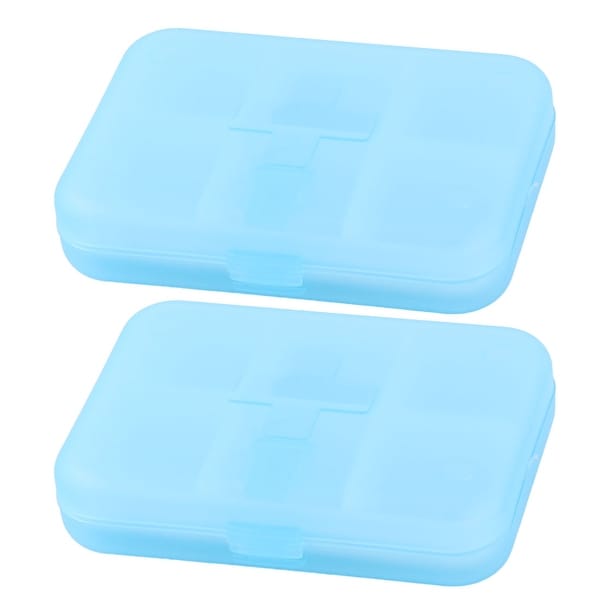 Travel Plastic 6 Compartments Capsule Pills Portable Storage Box Case Blue 2pcs