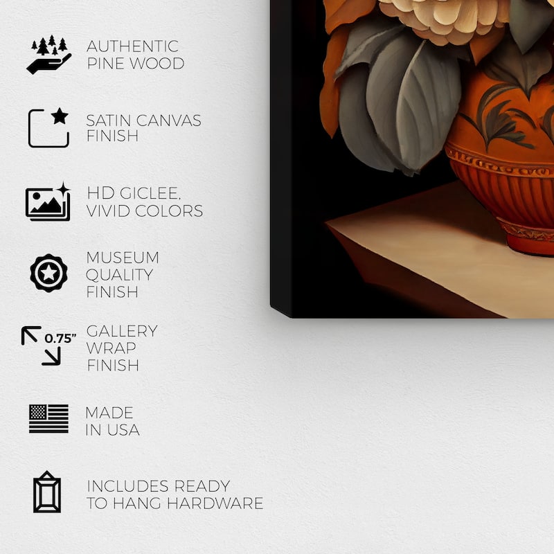 Wynwood Studio Canvas Floral and Botanical Mexican Flower Vase III Orange and Dark Orange Traditional Wall Art Canvas Print