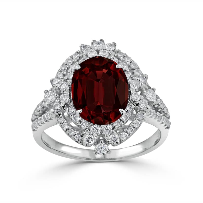 Auriya Vintage 2 7/8ct Oval Garnet Halo Diamond Ring 3/4ctw 18K Gold