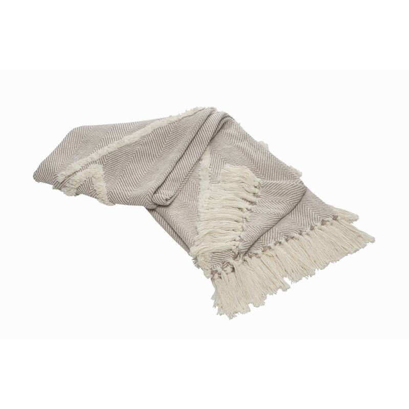 Sevita Tufted Geometric Beige and Cream Throw Blanket with Fringe