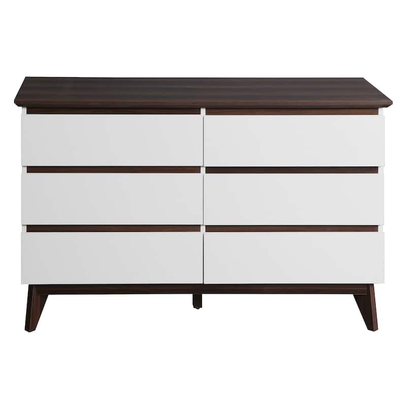 6-Drawer Double Dresser with Wide Drawers,White Dresser for Bedroom, Wood Storage Chest of Drawers