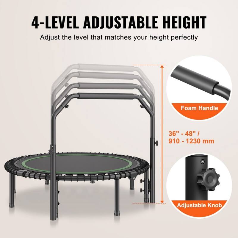 Black-Green Foldable Steel Fitness Trampoline with Adjustable Handle Perfect for Home Exercise