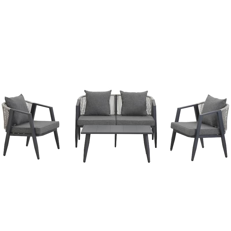 Durable Outdoor Seating Set with Iron Frame Cushions and Table for Patios Lawns and Poolsides Gray