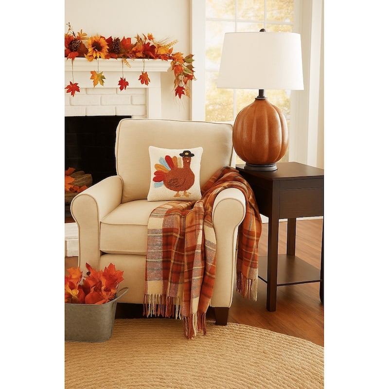 Colorful Turkey Hooked Throw Pillow