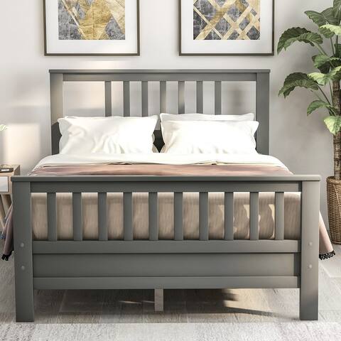 Full Size Wood Platform Bed with Headboard and Footboard