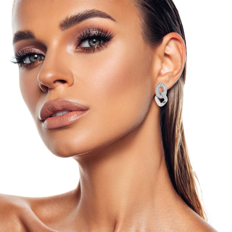 Chloe & Madison Pearl CZ Double Link Earrings