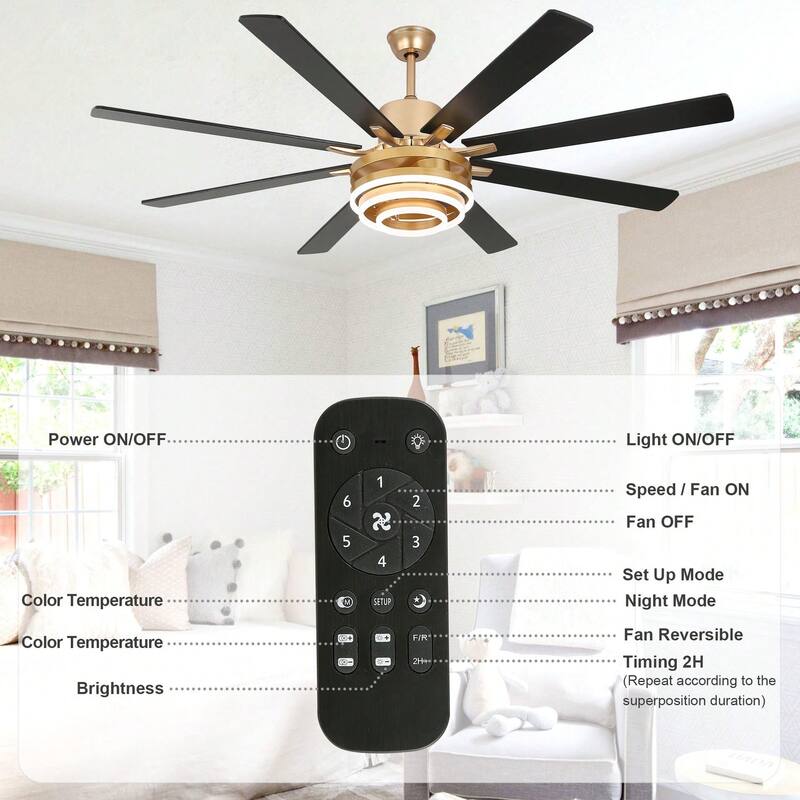 Cusp Barn 52"/72" Modern Large Dimmable LED Ceiling Fan with Lights and Remote, Reversible 8-Blade DC Motor DIY Shape Chandelier