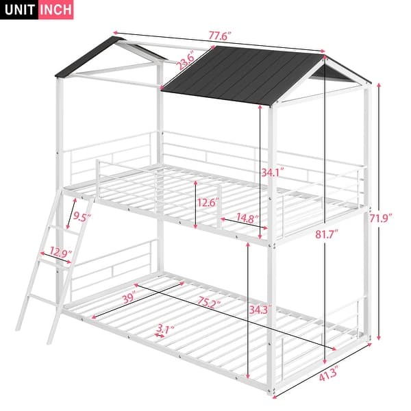 dimension image slide 1 of 3, Twin Over Twin Bunk Bed