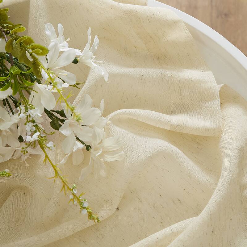 HLC.me Sierra Burlap Flax Linen Semi Sheer Light Filtering Transparent Window Grommet Thick Curtains Panels - Set of 2