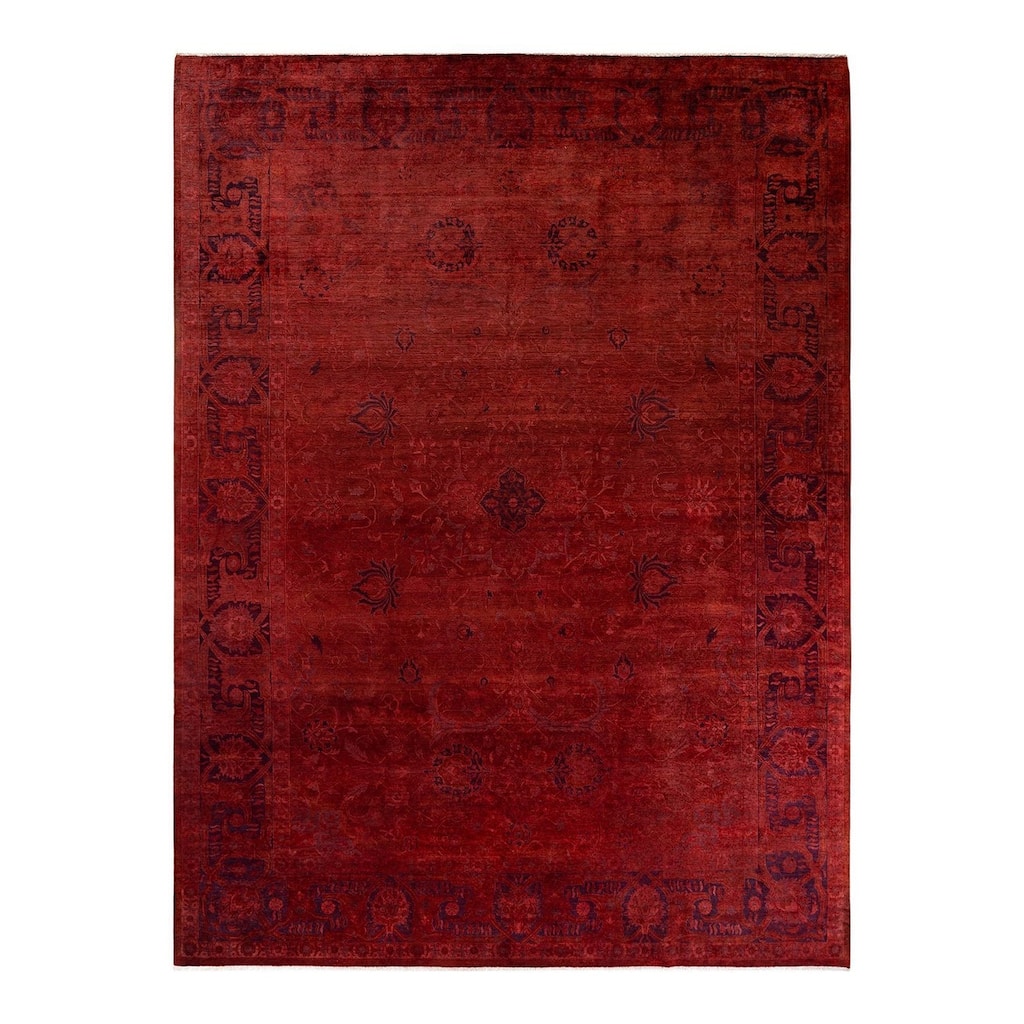 Overton Hand Knotted Wool Vintage Inspired Modern Contemporary Overdyed Red Area Rug - 9' 0" x 12' 1"