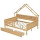preview thumbnail 16 of 16, Full-Size Wooden House Platform Bed with LED Lighting‌ – Includes Storage Shelves, Drawers & Guardrail .