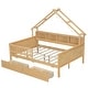 preview thumbnail 7 of 26, Modern Full Size House Bed Frame with LED Light and Guardrail, Wood Kids Storage Platform Bed with Shelves and Drawers