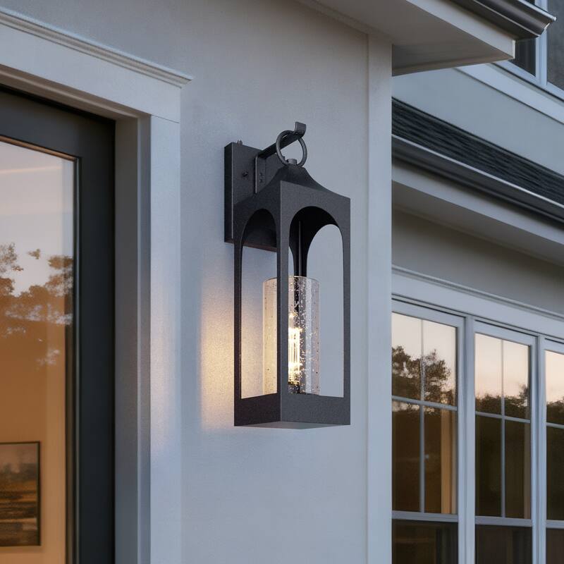 1-Light Matte Black Finish Outdoor Wall Light with Clear Seeded Glass - Matte Black