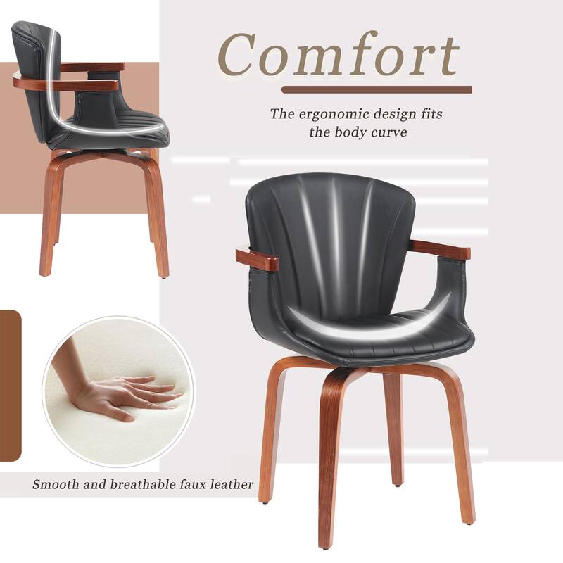 Modern 2 Piece Bentwood 360° Swivel PU Leather Dining Chair with Cushion, Backrest for Dining Room Kitchen Bedroom Living Room