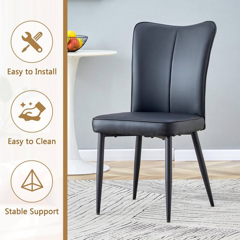 5 Piece Dining Table Set with 42 Inch Round Top Glass Insert and 6 PU Chairs Striped Backrest