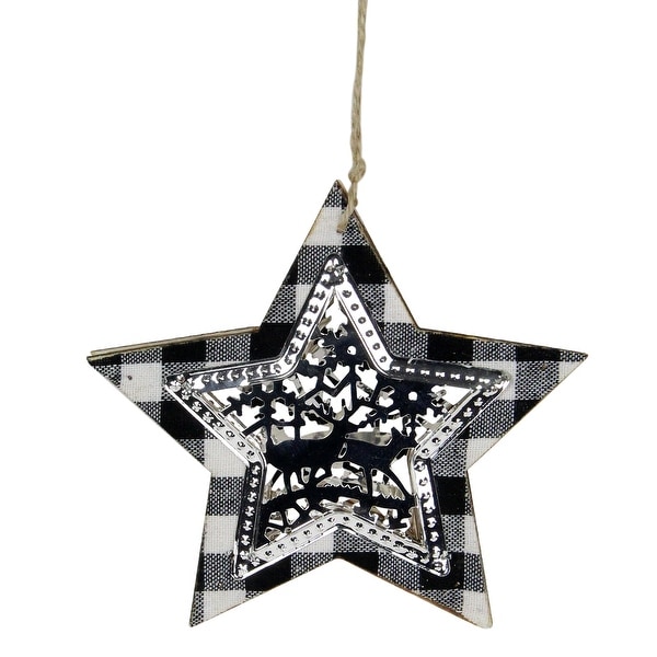 5" Buffalo Plaid Star Shaped Hanging Christmas Ornament Decoration. Opens flyout.