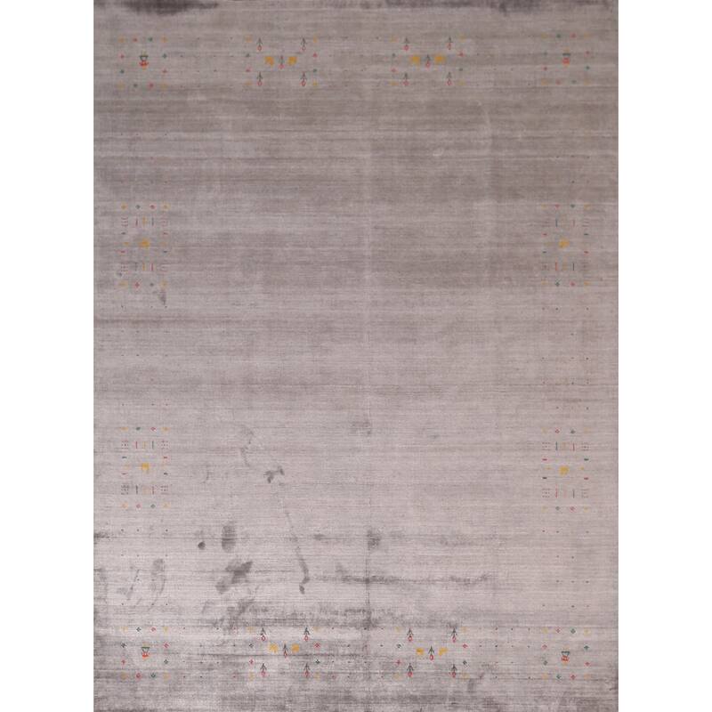 Gray Gabbeh Indian Area Rug Handmade Silk Carpet - 7'10"x 9'7"