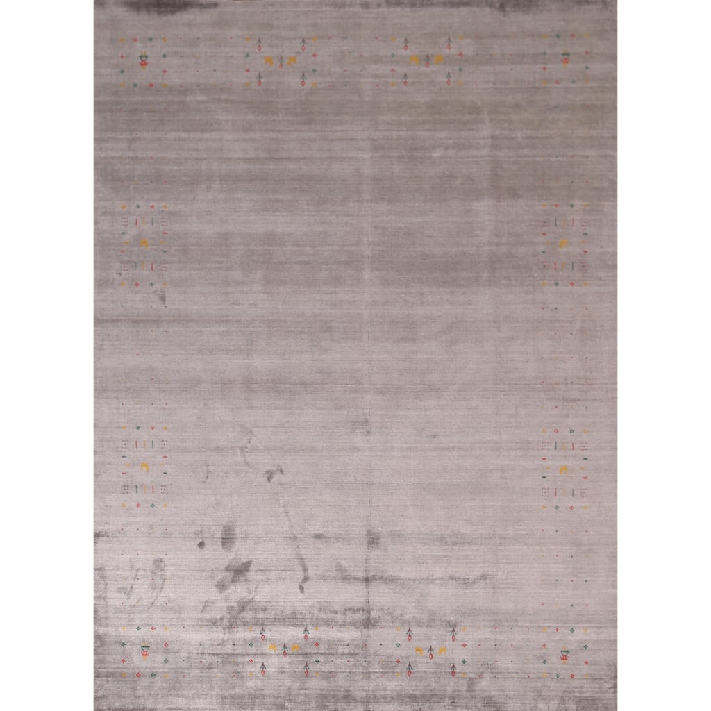 Gray Gabbeh Indian Area Rug Handmade Silk Carpet - 7'10"x 9'7"
