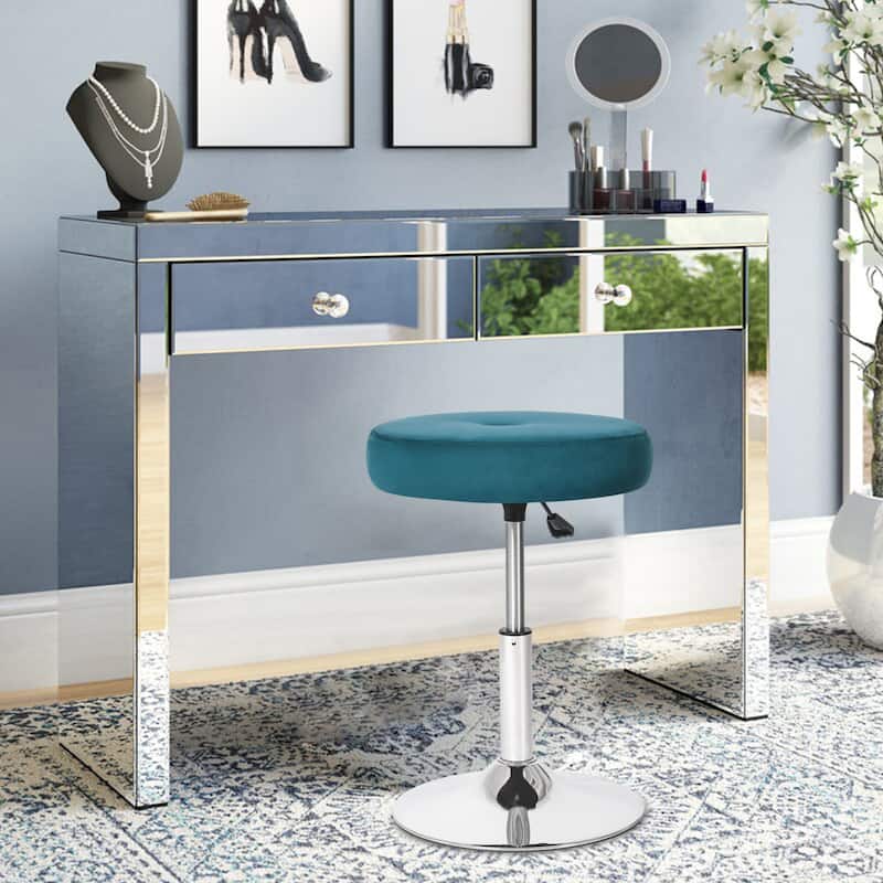 Adeco Adjustable Velvet Round Ottoman Swivel Vanity Stool Makeup Chair