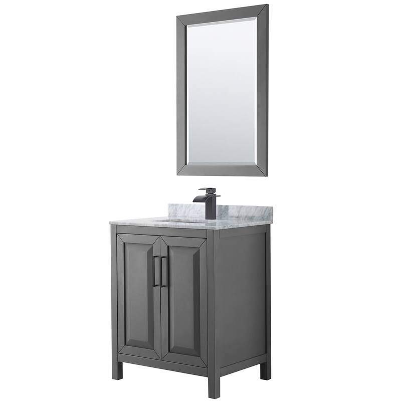 Wyndham Collection Daria 30" Free Standing Single Vanity Set with MDF - Dark Gray / White Carrara Marble Top / Matte Black - Steel Finish