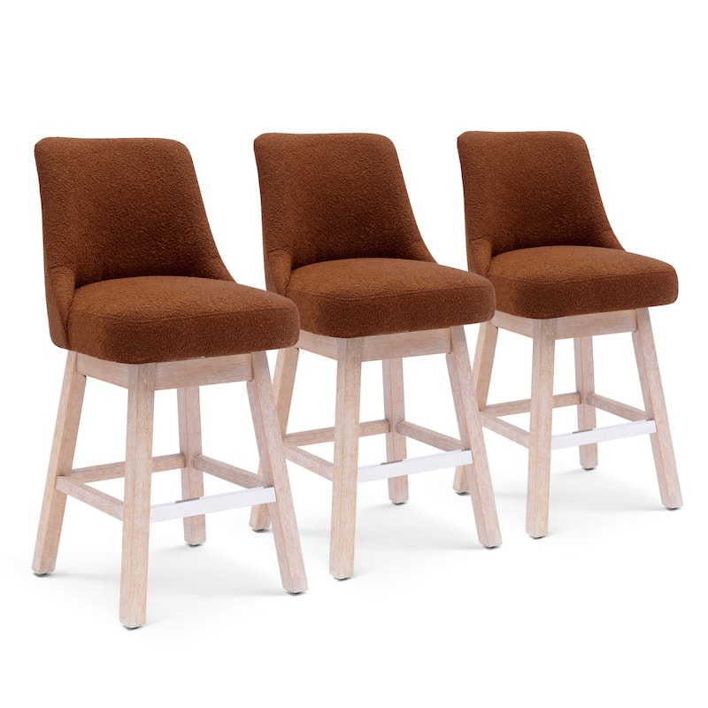 Boucle Polyester Upholstered Swivel Counter Stool - Foot Glides (Set of 3)