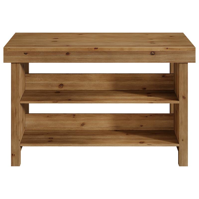 Solid Wood Bar Table, Open Storage Counter Height Pub Dining Table, Kitchen Dining/Living Room Basement Accent Bar Unit