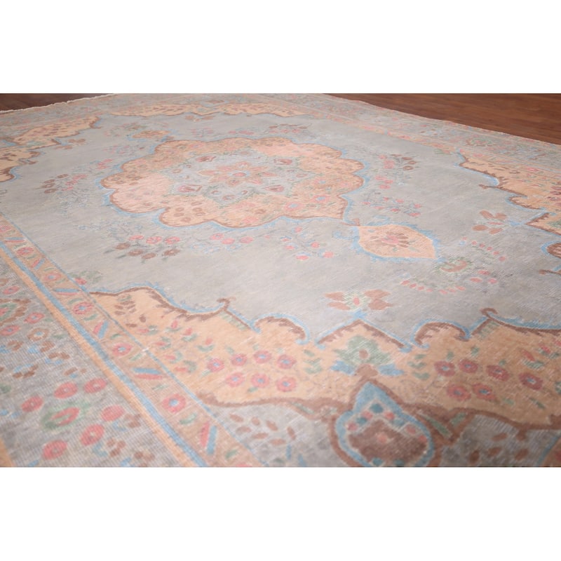 Distressed Tabriz Persian Antique Area Rug Hand-Knotted Wool Carpet - 6'5"x 9'5"