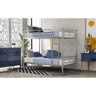 Twin Over Twin Bunk Bed,Versatile Metal Bed with Build-In Ladder