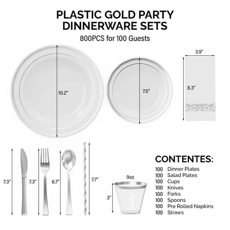 800 Pieces Silver Disposable Dinnerware Set