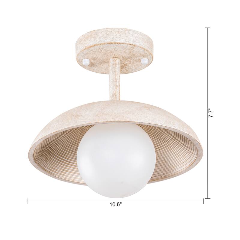 Distressed White 1-Light Hallway Semi Flush Mount Fixture
