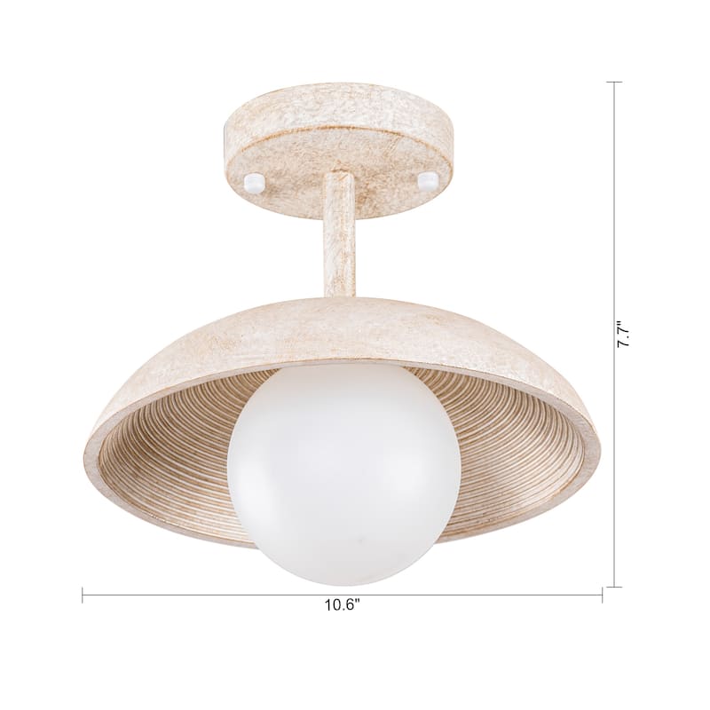 Distressed White 1-Light Hallway Semi Flush Mount Light