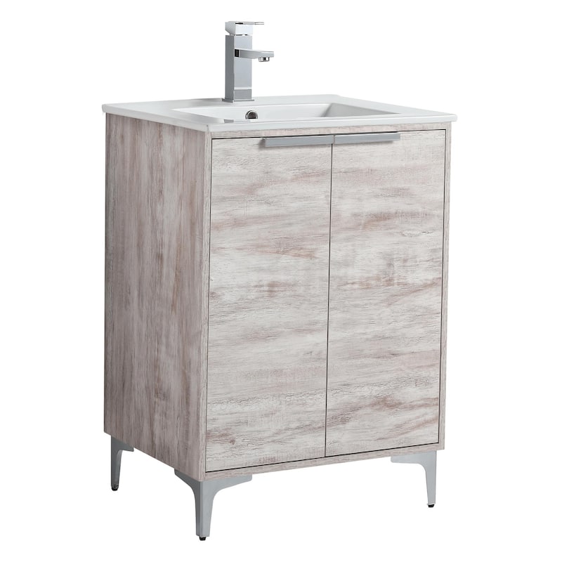 Fine Fixtures Wilmington Bathroom Vanity with White Ceramic Sink. - 24 Inch - Rustic White - Polished Chrome Hardware