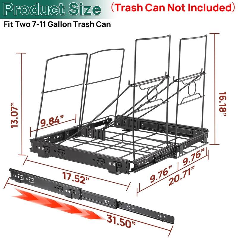 Side Pull Stainless Steel Kitchen Adjustable Trash Slide Out Shelf - 70 Quarts