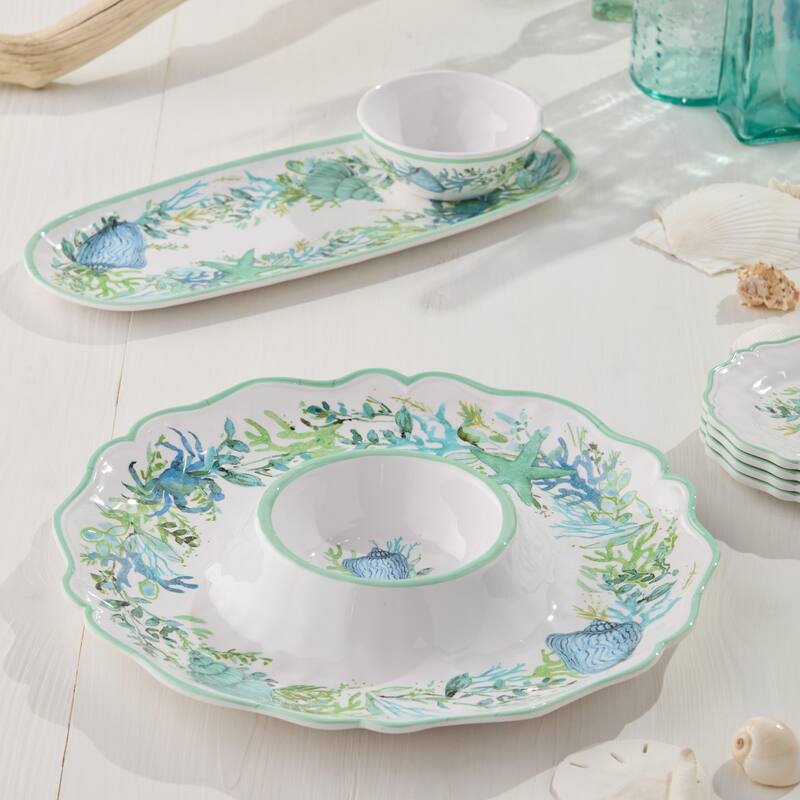 Certified International Sea Glass Melamine 2 Piece Appetizer Set - 19.00"L x 8.00"W x 0.75"H
