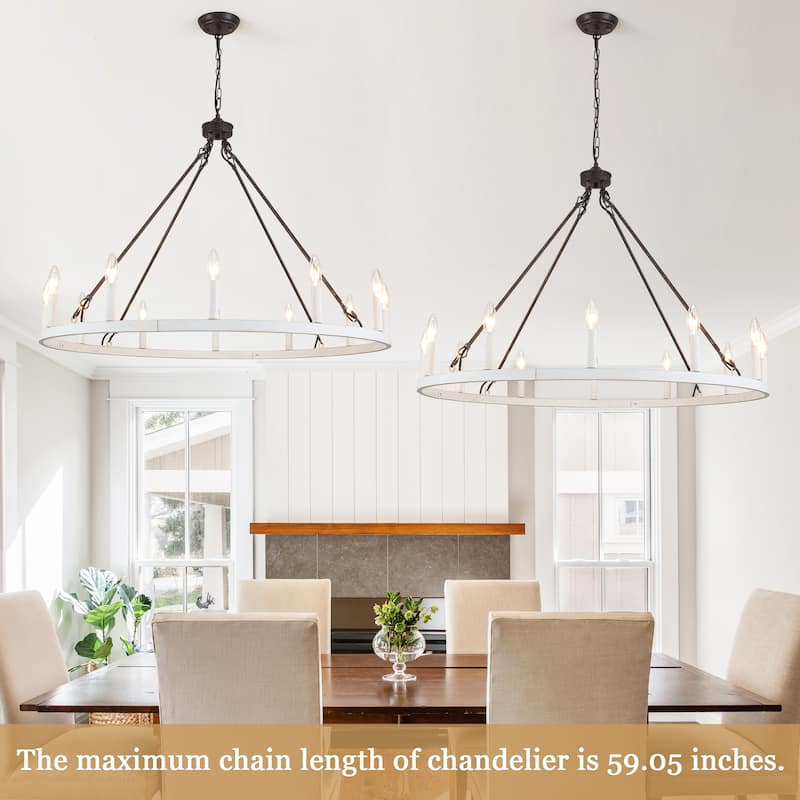 12-light Rustic Farmhouse Wagon Wheel Chandelier for Living Room - W37.99" x H90.55" - N/A