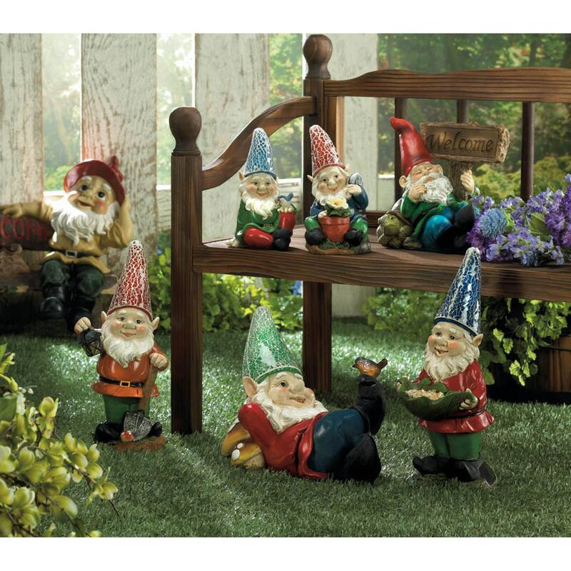 Lazy Gnome Solar Lighted Outdoor Garden Statue - 11.75" - Red and Blue