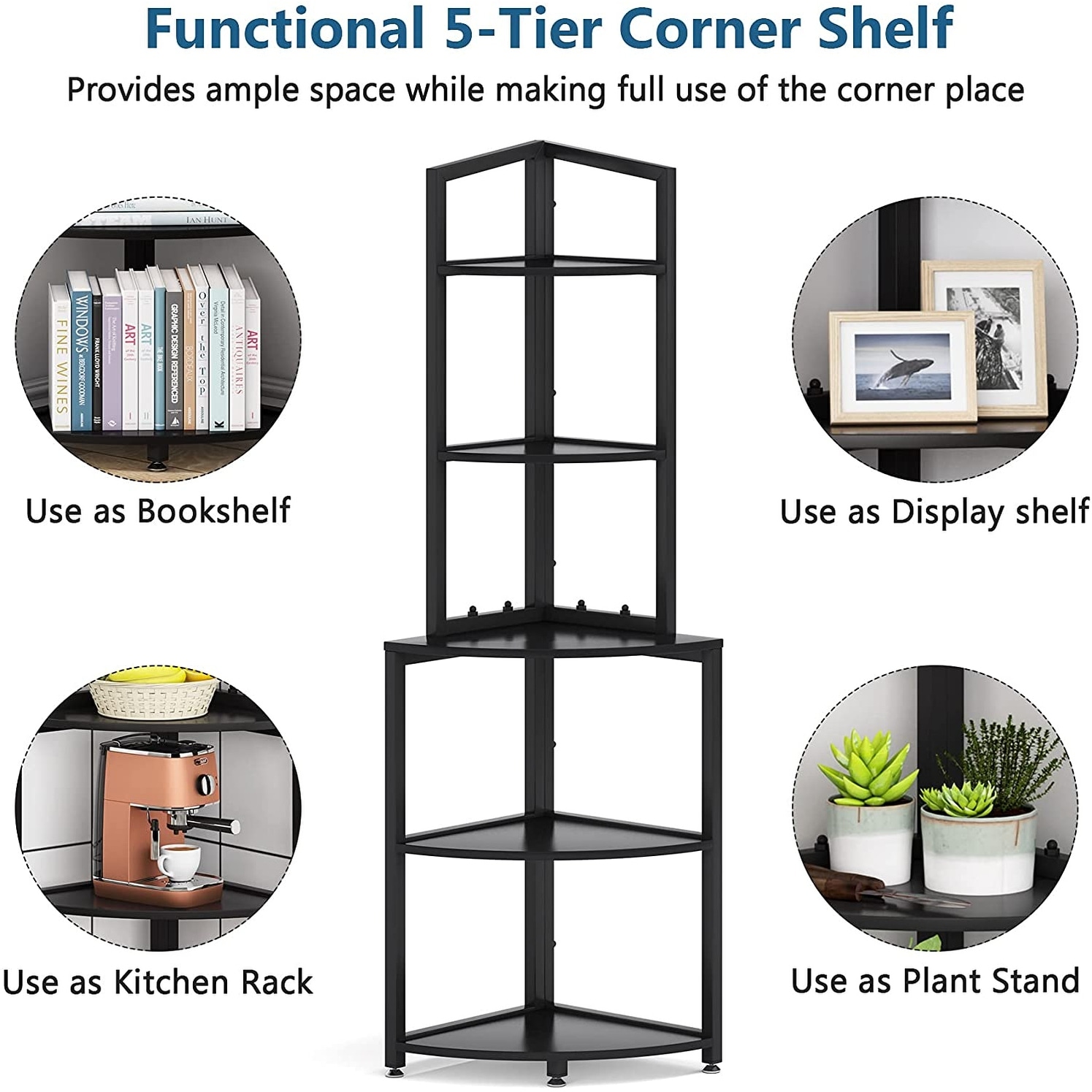 5-Tier Corner Shelf, 60 Inch Bookcase for Living Room, Industrial Corner  Storage Rack Plant Stand for Home Office - On Sale - Bed Bath & Beyond -  33839229