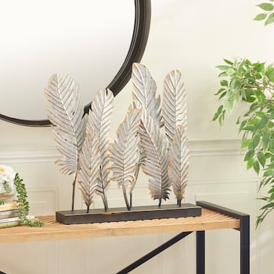 Gray Metal Feathers Bird Decorative Sculpture