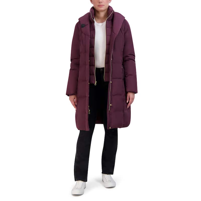 Cole Haan Women's Bib Insert Mid-Length Puffer Coat