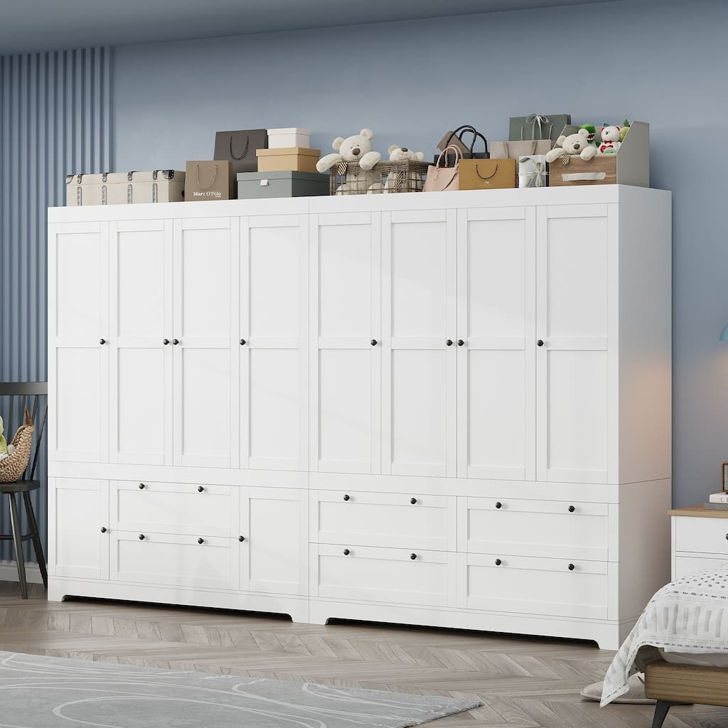 Gyomojoy Large White Wardrobe Closet with Drawers & Doors, Modular Armoire with Hanging Rods, Apartment & Dorm Storage