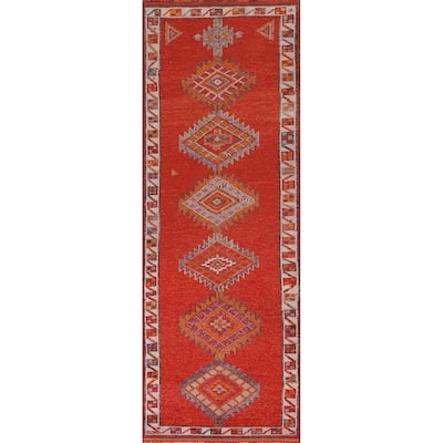 Oushak Turkish Vintage Runner Rug Hand-Knotted Tribal Wool Carpet - 3'4"x 11'10"